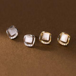 Square Cat Eye Stone Rhinestone Earring