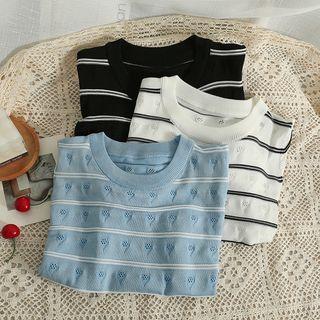 Heart-embossed Striped T-shirt