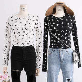 Moon-print Long-sleeved T-shirt