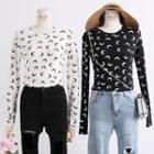 Moon-print Long-sleeved T-shirt