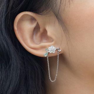 Asymmetrical Rhinestone Flower Drop Earring 1 Pair - Non-matching Rhinestone Flower Dangle Earring - One Size