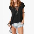Dip Back Mesh Panel Short-sleeve T-shirt