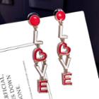 925 Sterling Silver Letter Earring 1 Pair - Silver Stud - Red - One Size