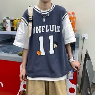 Mock Two-piece Lettering Print T-shirt