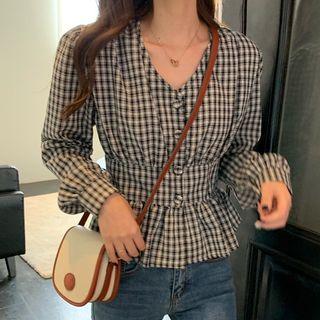 Plaid Blouse Plaid - Black & White - One Size