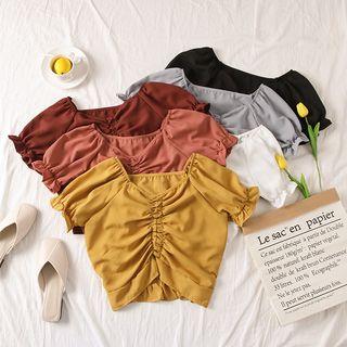 Drawstring Chiffon Crop Top