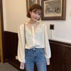 Retro Lace Long-sleeved Shirt As Shown In Figure - One Size