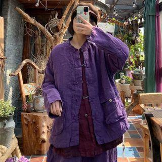 Plain Button Jacket Purple - One Size