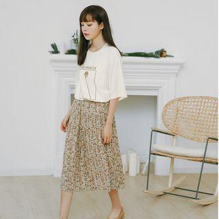 Floral A-line Skirt Light Coffee - One Size