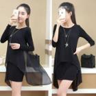Mock Two-piece Long-sleeve Chiffon Dress