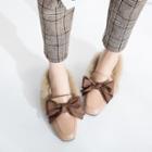 Bow Accent Fluffy Block Heel Loafers