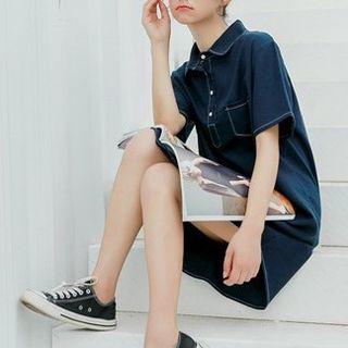 Short-sleeve Contrast Stitching Shirtdress