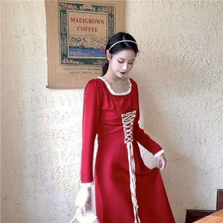 Red Lace Long-sleeved Dress