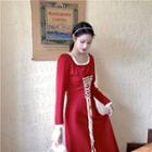 Red Lace Long-sleeved Dress