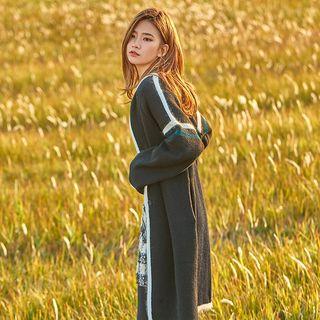 Round-neck Contrast-trim Knit Coat