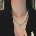 Asymmetrical Faux Pearl Necklace White & Silver - One Size