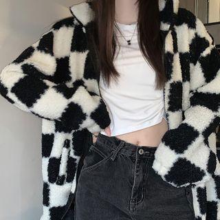 Long-sleeve Plaid Jacket Black & White - One Size