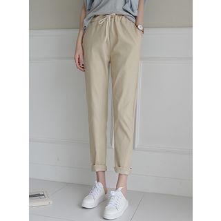 Drawstring-waist Colored Baggy-fit Pants
