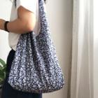 Floral Print Cotton Tote Bag Lace Up Tote Bag - Blue - One Size