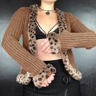 Leopard Faux Fur Collar & Sleeve Cardigan