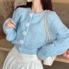 Floral-button Cardigan Blue - One Size