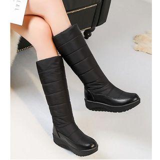 Faux Leather Padded Knee-high Boots