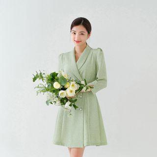 Shawl-collar Double-breasted Tweed Dress