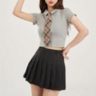 Polo Lapel Collar Flower Trim Top