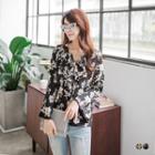 Floral Bell-sleeved Chiffon Blouse