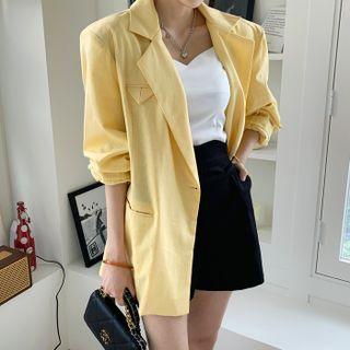 Slit-back Linen Blend Wrap Blazer