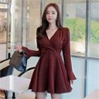 Surplice-wrap Bell-sleeve Mini Dress