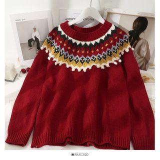 Loose-fit Printed Sweater Red - One Size