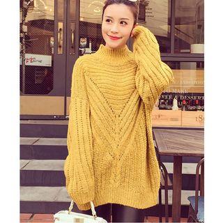 Plain Mock Neck Long Chunky Sweater