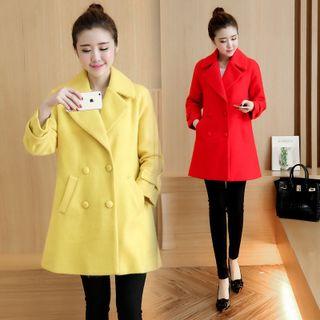 Double-breasted Plain Woolen Coat