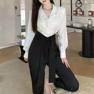 Notch Lapel Shirt / High Waist Straight Leg Pants