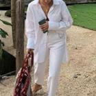 Long-sleeve Plain Slit-side Shirt