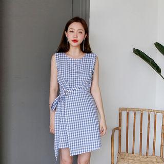 Sleeveless Grommeted Gingham Dress