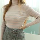 Stripe Turtle-neck Ribbed Knit Top