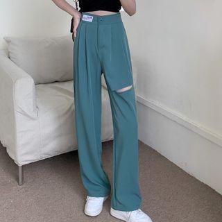 High-waist Ripped Wide-cuff Pants