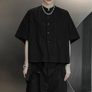 Asymmetrical Plain Short Sleeve Shirt With Single Breasted