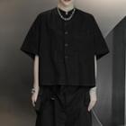 Asymmetrical Plain Short Sleeve Shirt With Single Breasted