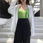 Plain Loose-fit Blouse / Sleeveless Top / High-waist Pants