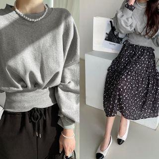 Drop-shoulder Blouson Top Gray - One Size