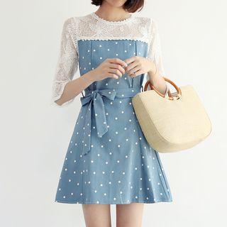 Lace Panel Polka Dot Dress