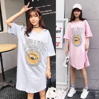 Dog Print Short Sleeve T-shirt Dress