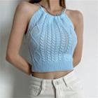 Halter-neck Cable Knit Cropped Camisole Top