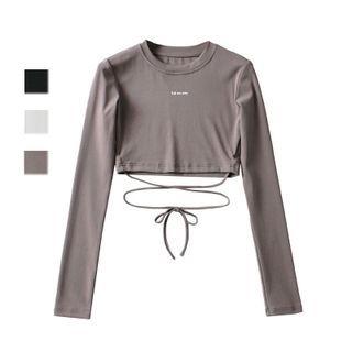 Long-sleeve Lettering Lace Up Cropped T-shirt