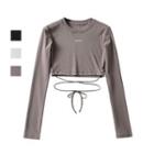 Long-sleeve Lettering Lace Up Cropped T-shirt