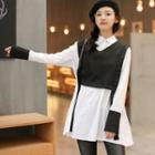 Mock Two-piece Stand-collar Long Blouse