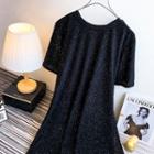 Short-sleeve Glitter Midi Dress Black - One Size